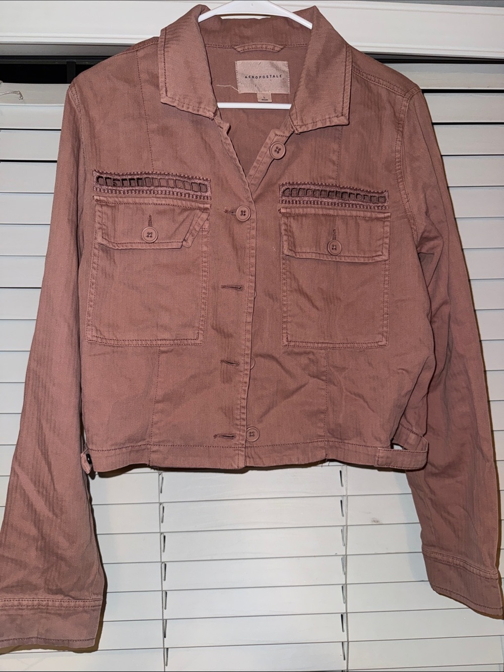 Aeropostale Women's Rosewood Cropped Button Utility Jacket